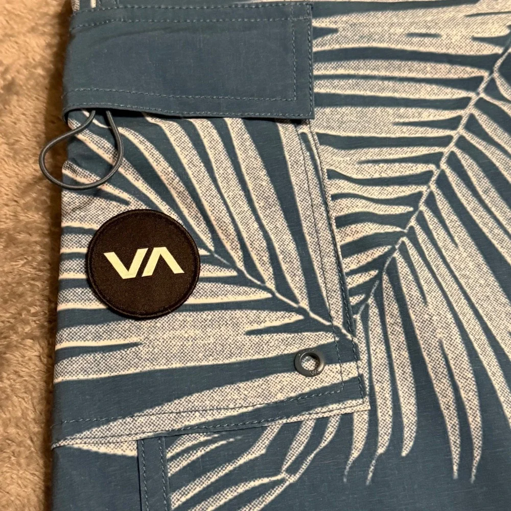 RVCA Mens Board Shorts‎ Palm Leaf Print Blue Size 38 Swim Trunks